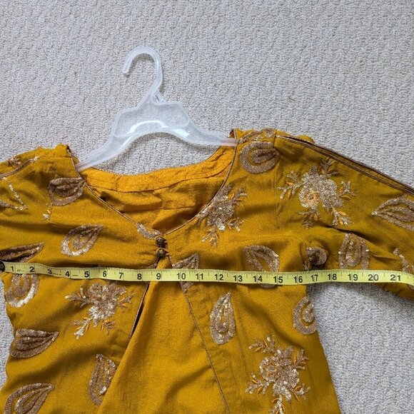 Mustard Yellow & Gold Chiffon 3 Piece Indian Punjabi Suit -BNWOT - Picture 11 of 12